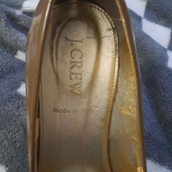 J.Crew Taupe Almond Toe Square Gem Embellishment 3 Inch Patent Leather Pumps 6.5 - Picture 8 of 16